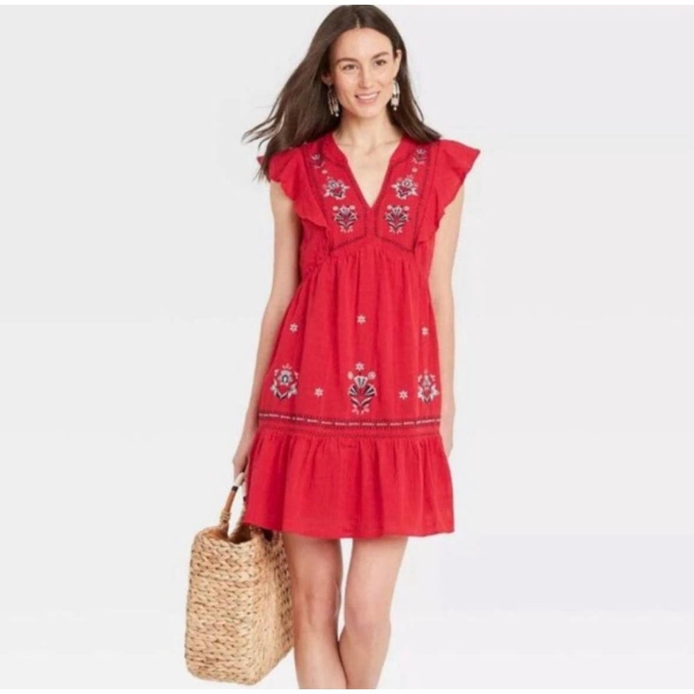 Knox Rose Red Embroidered Mini Dress